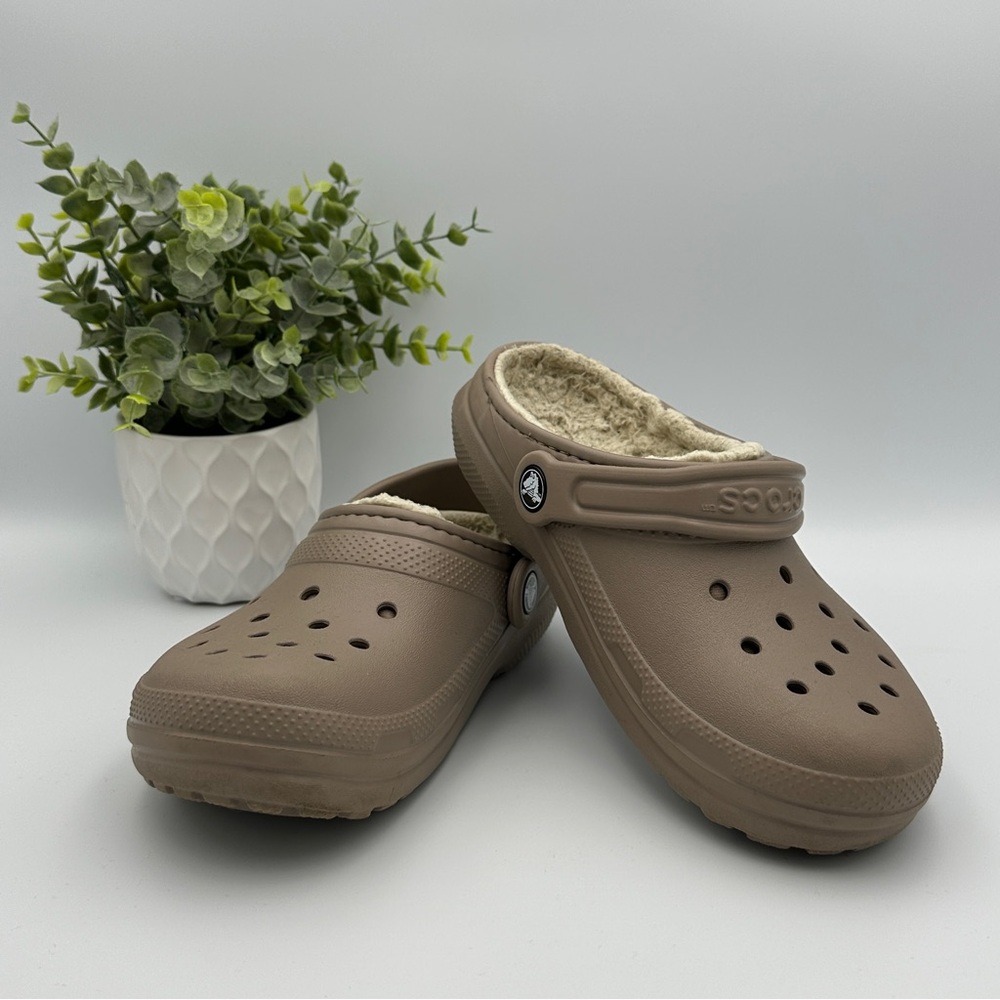CROCS Kids Classic Lined Tan Rubber Clogs Slip On Shoes Size 3 - Picture 6 of 11